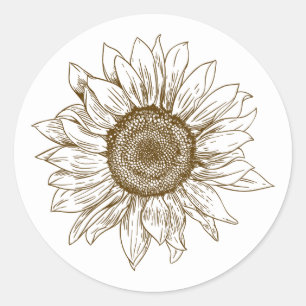 Sticker Rond Tournesol floral Brown Fleur Mariage botanique