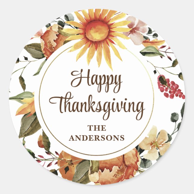 Sticker Rond Tournesol floral d'automne rustique Thanksgiving S (Devant)