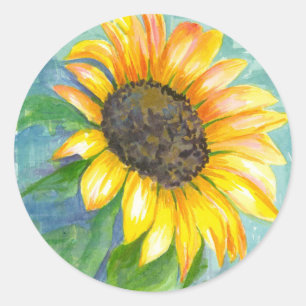 Sticker Rond Tournesol jaune Aquarelle Peinture