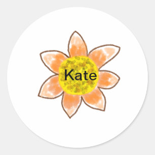 Sticker Rond Tournesol jaune orange brun ajouter nom texte flor