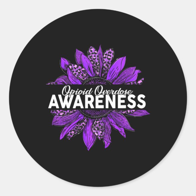 Sticker Rond Tournesol Opioïde Surdose Sensibilisation Ribbon p (Devant)