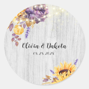 Sticker Rond Tournesol printanier et pivoine violette Mariage c