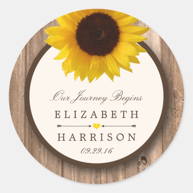 Sticker Rond Tournesol rustique et Mariage de bois Brown (Devant)