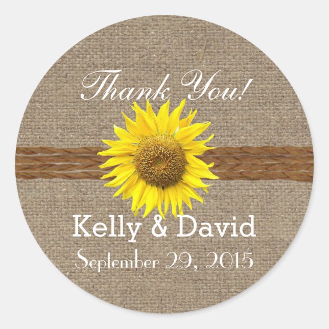 Sticker Rond Tournesol Rustique Mariage campagnard Burlap (Devant)