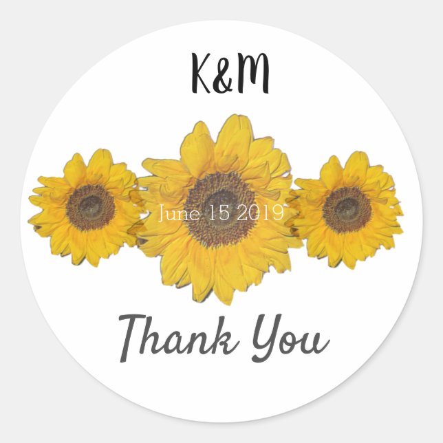 Sticker Rond Tournesol trio - mariage personnalisé (Devant)