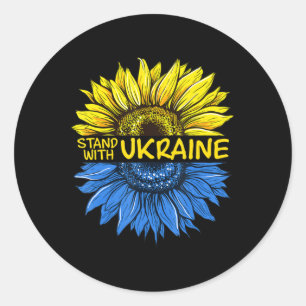 Sticker Rond Tournesol Ukrainien je reste avec l'Ukraine amour 