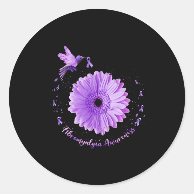 Sticker Rond Tournesol violet Ribbon Fibromyalgie Sensibilisati (Devant)