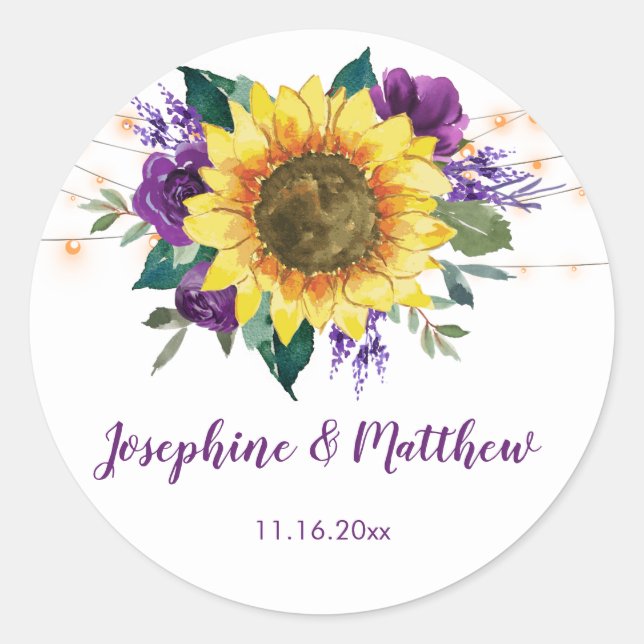 Sticker Rond Tournesol violet Rose Lumières florales Mariage (Devant)