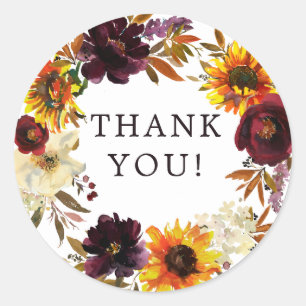 Sticker Rond Tournesols d'automne Fête de mariage florale Class