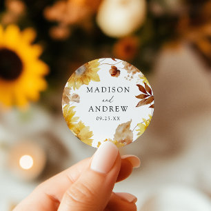 Sticker Rond Tournesols d'automne rustique et Mariage Fleur sau