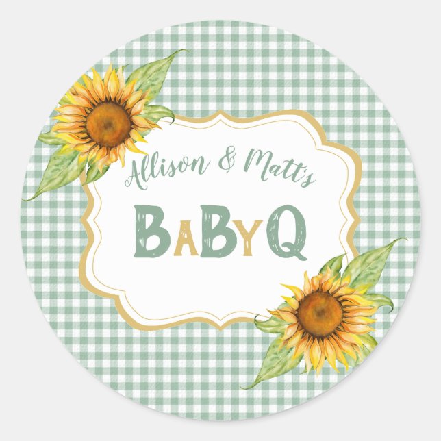 Sticker Rond Tournesols de campagne Sauge Vert Vichy BBQ BabyQ (Devant)