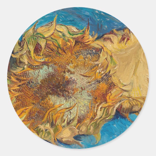 Sticker Rond Tournesols de Van Gogh Peinture Art (Devant)