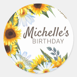 Sticker Rond Tournesols jaunes Marguerites blanches Anniversair