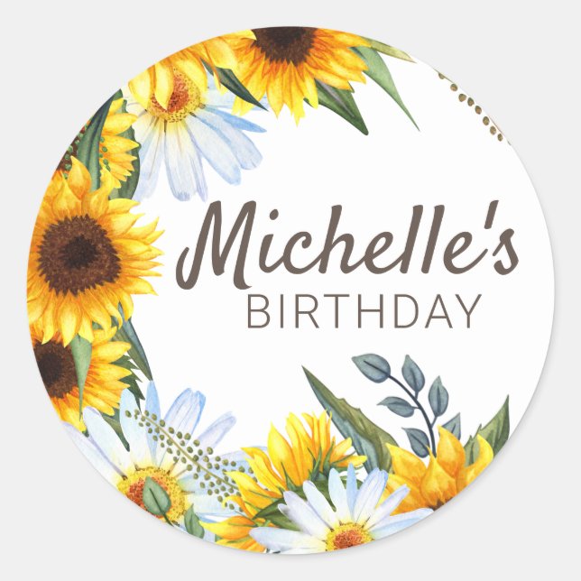 Sticker Rond Tournesols jaunes Marguerites blanches Anniversair (Devant)