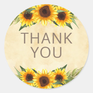 Sticker Rond Tournesols Jaunes Rustiques Remerciements Personna