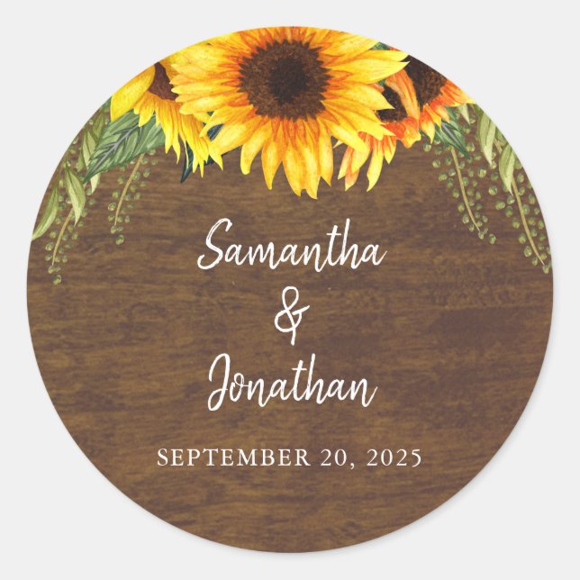 Sticker Rond Tournesols rustiques | MARIAGE (Devant)