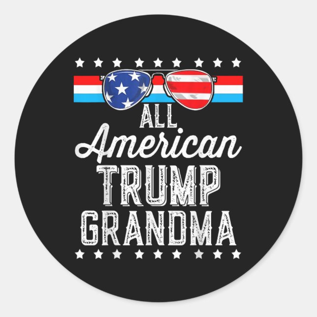 Sticker Rond Tous les américains Trump grand-mère drapeau améri (Devant)