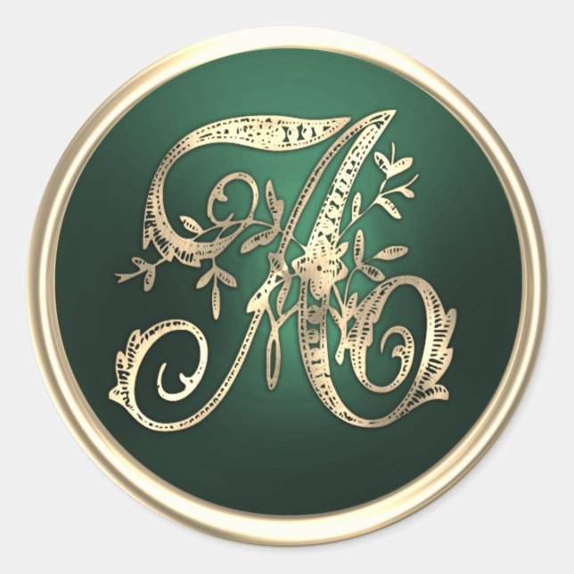 Sticker Rond Tous les initiales Gold Monogramme Emerald Green (Devant)