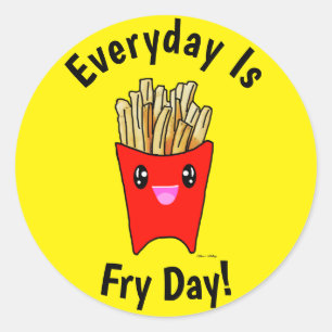 Sticker Rond Tous les jours, c'est le jour des Fry ! Caricature