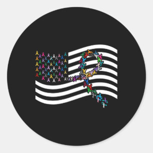 Sticker Rond Tous les problèmes de cancer Drapeau américain Tou