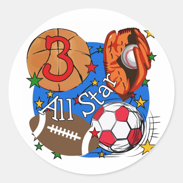 Sticker Rond Tous les sports Star 3e Anniversaire Tshirts et ca (Devant)