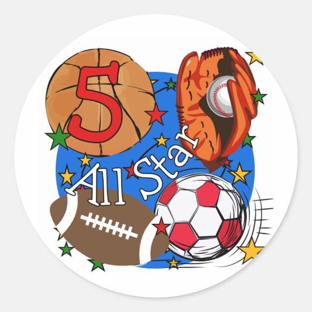 Sticker Rond Tous les T-shirts et cadeaux Star 5th Birthday (Devant)