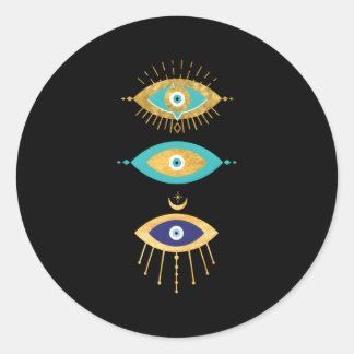 Sticker Rond Tous Voir Les Yeux Maléfiques Yellow Eyelashes Mal