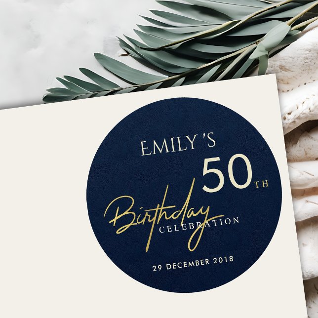 STICKER ROND TOUT ÂGE SIMPLE MARINE GOLD TYPOGRAPHIE NAISSANCE (Créateur téléchargé)