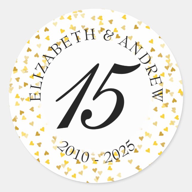 Sticker Rond Tout Anniversaire Coeurs Or Confetti (Devant)