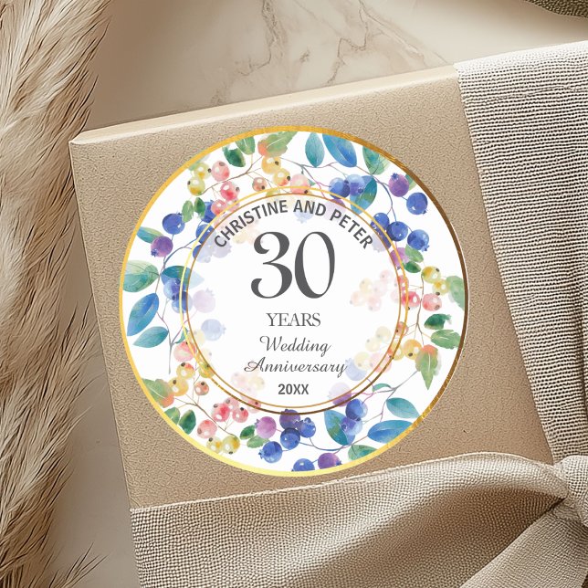 Sticker Rond Tout anniversaire de mariage (30) Cadre doré Baies (Créateur téléchargé)