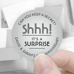 Sticker Rond TOUT Anniversaire Surprise Black & Faux Silver Foi
