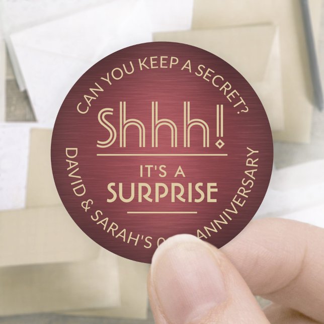 Sticker Rond TOUT Anniversaire Surprise Brossé Bourgogne et or (Créateur téléchargé)