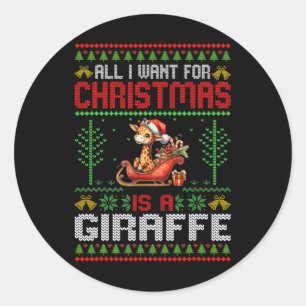 Sticker Rond Tout Ce Que Je Veux Pour Noël Est Une Girafe - Mau