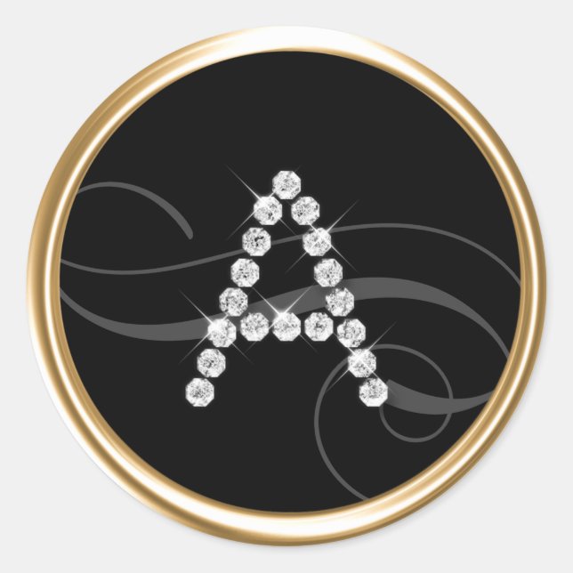 Sticker Rond Tout Crystal Diamond Initial Monogramme sur une co (Devant)