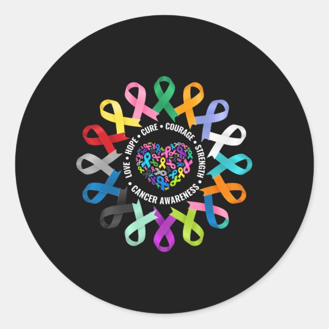 Sticker Rond Tout le cancer Sensibilisation Coeur Cancer Ruban  (Devant)