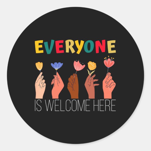 Sticker Rond Tout Le Monde Est Le Bienvenu Ici Le Soutien À La  (Devant)