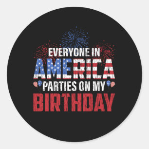 Sticker Rond Tout Le Monde Fête Mon Anniversaire 4 juillet Anni