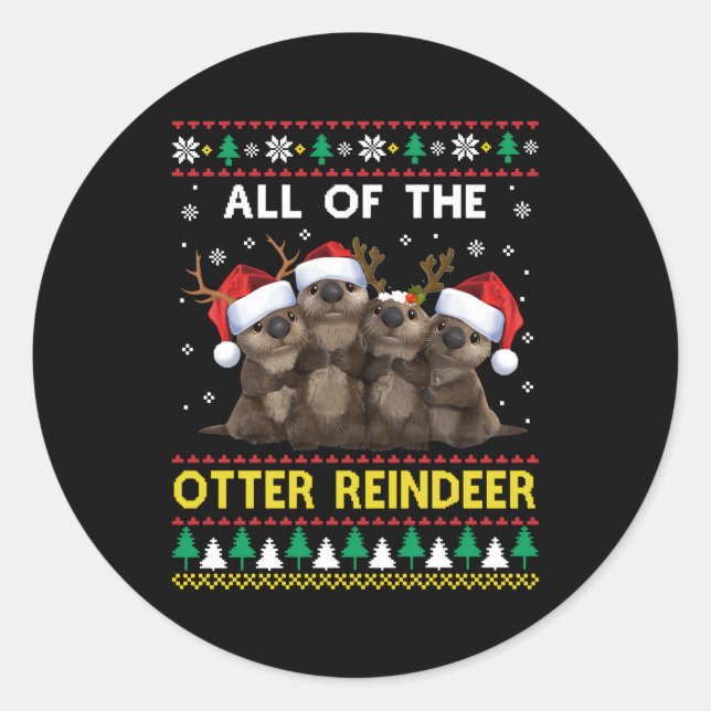 Sticker Rond Tout Le Rindeer À Loutres Autre Vilain (Devant)