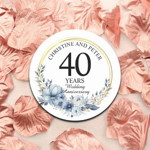 Sticker Rond Tout Mariage (40) Élégant Anniversaire Floral Bleu