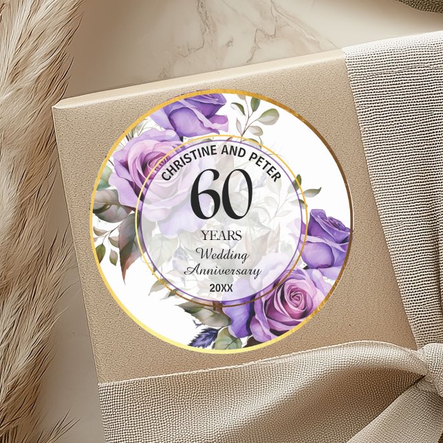 Sticker Rond Tout mariage (60) Cadre doré Roses Anniversaire de (Créateur téléchargé)
