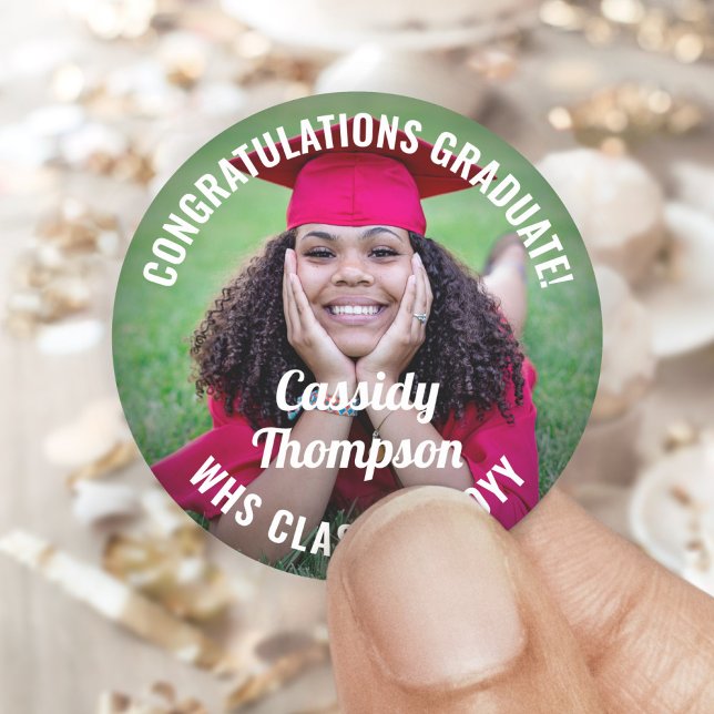 Sticker Rond Tout Texte Graduation Photo Félicitations Moderne (Créateur téléchargé)