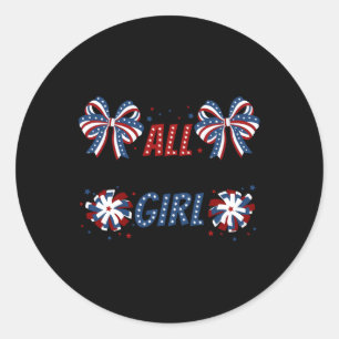 Sticker Rond Toute Américaine 4 Juillet Coquette Bows American
