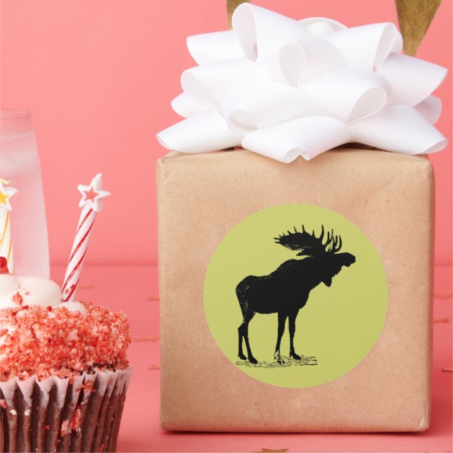 Sticker Rond Toute couleur personnalisée Silhouette d'orignal (Fête)