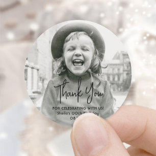 Sticker Rond Toute Fête d'Anniversaire Chic Écriture Photo Merc