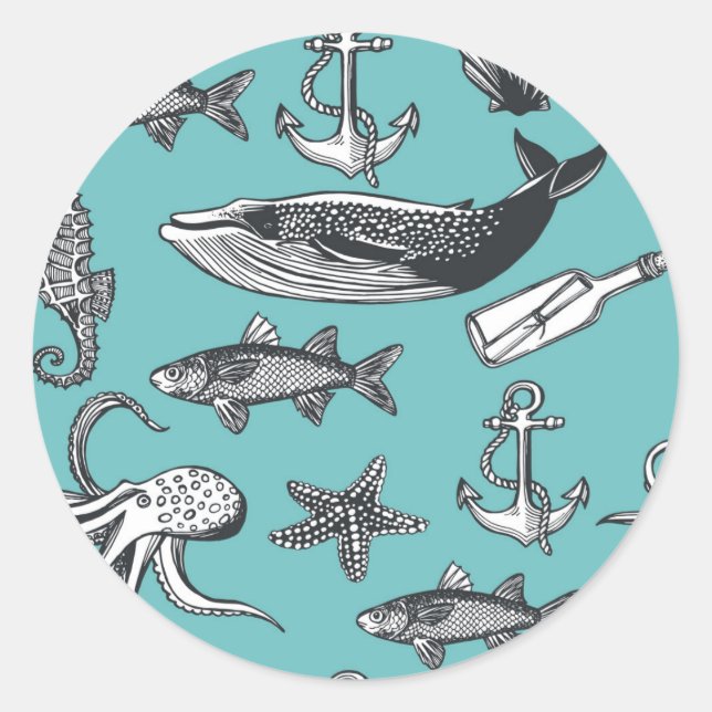 Sticker Rond Toute La Motif De Mer (Devant)
