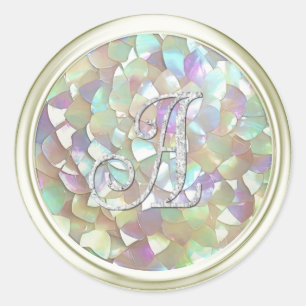 Sticker Rond Toutes initiales Monogramme argenté 3 Blanc cassé