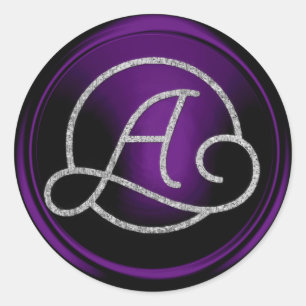 Sticker Rond TOUTES INITIALES Monogramme Cercle Argent Violet F