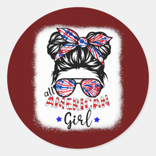 Sticker Rond Toutes les filles américaines Tie Dye Messy Bun 4  (Devant)
