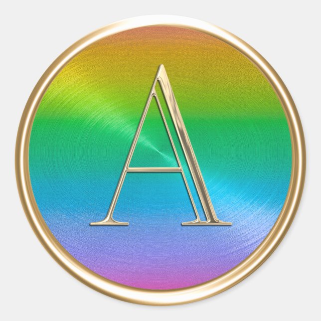 Sticker Rond TOUTES LES INITIALES Gold Monogramme Arc-en-ciel (Devant)