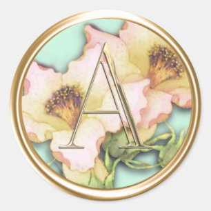 Sticker Rond TOUTES LES INITIALES Gold Monogramme Pink Lillies